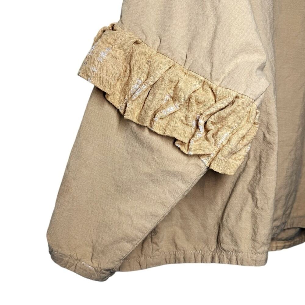 Museo Studio Beige Tan Unique Ruffle Sleeve Relaxed Handmade Top - Picture 9 of 11